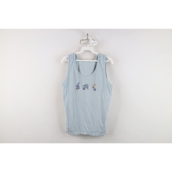 Vintage 90s Columbia Womens Large Distressed Spell Out Flower Tank Top T-Shirt - Picture 1 of 10